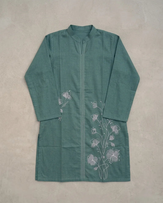 Teal Green Embroidered Kurti/Top