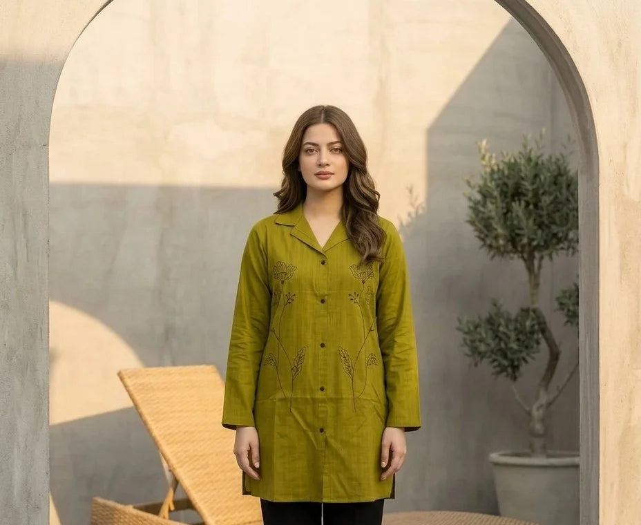 Olive Green Embroidered Top (Pret)