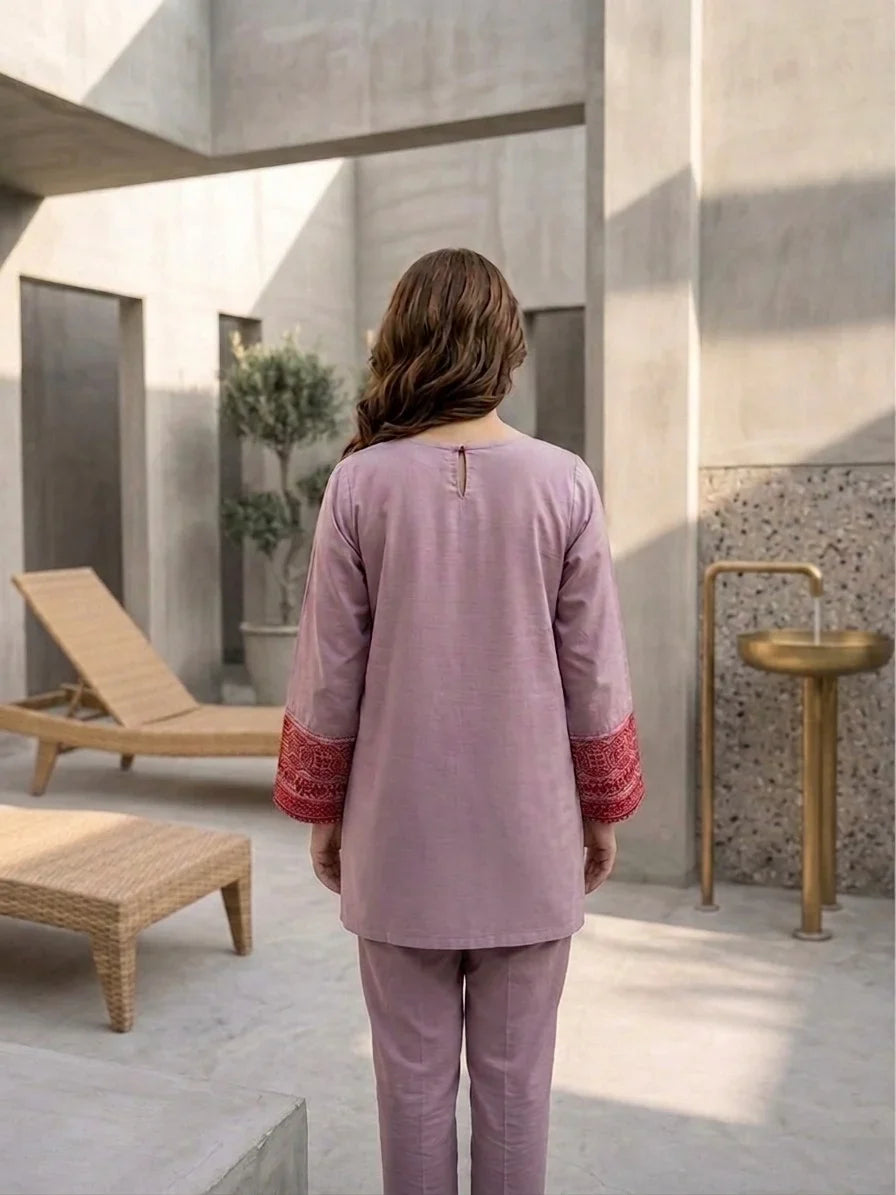 Mauve Orchid Embroidered Cotton Lawn Kurti
