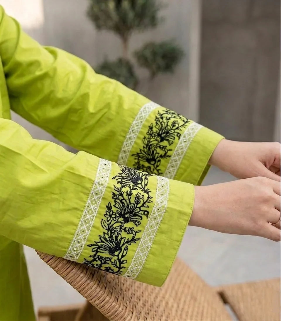 Lime Zest Embroidered Cotton Lawn Kurti