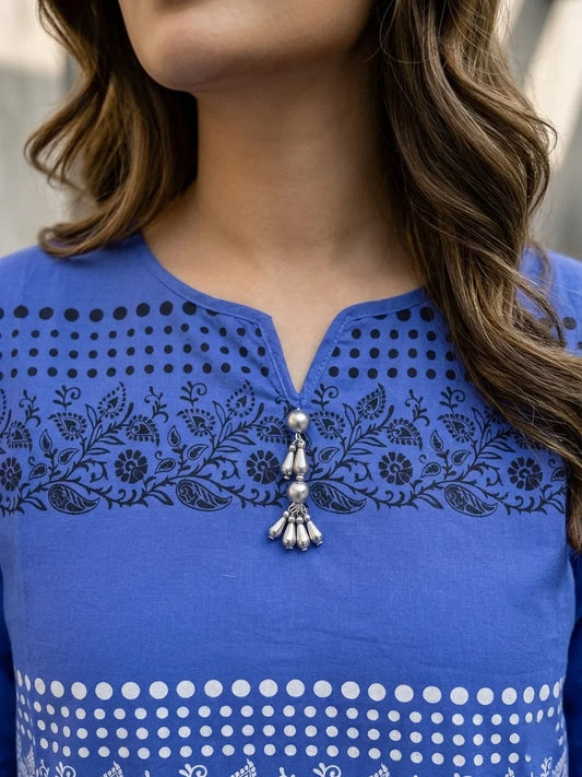 Royal Azure Embroidered Cotton Lawn Kurti