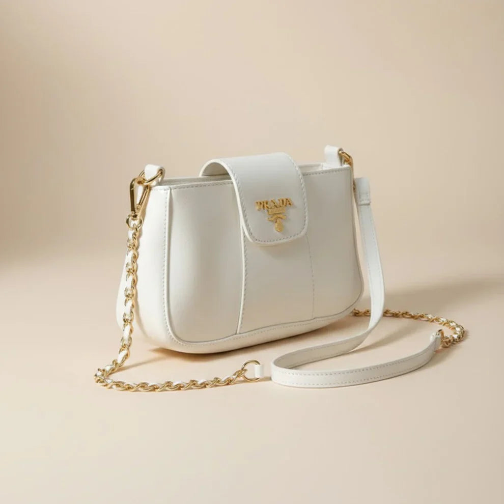 Chic White Prada Crossbody with Gold Accents
