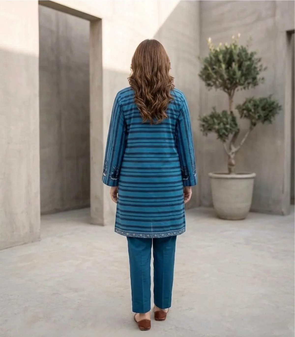 Ocean Voyage Embroidered 2-Piece Cotton Lawn Set