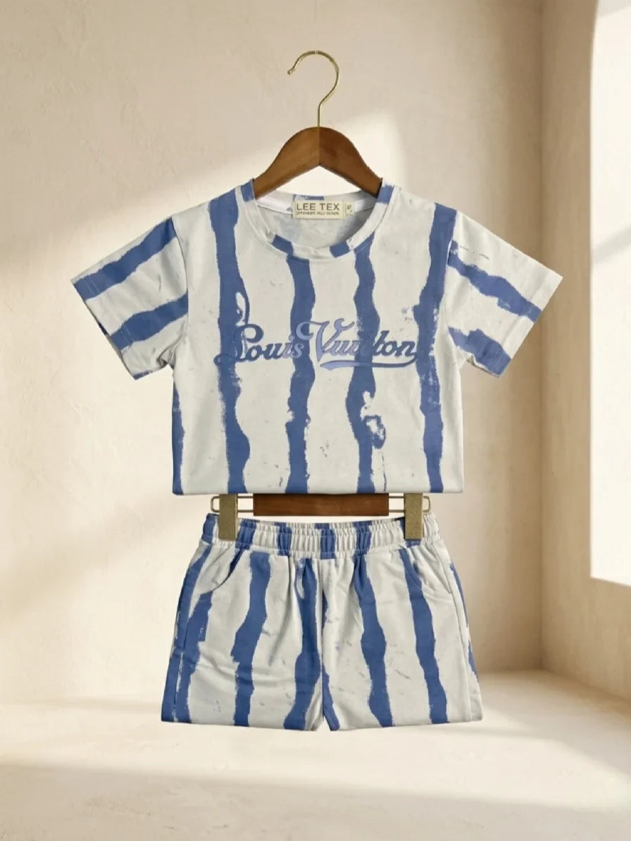 Blue Stripe Cotton Shorts Set | Boys Summer Wear
