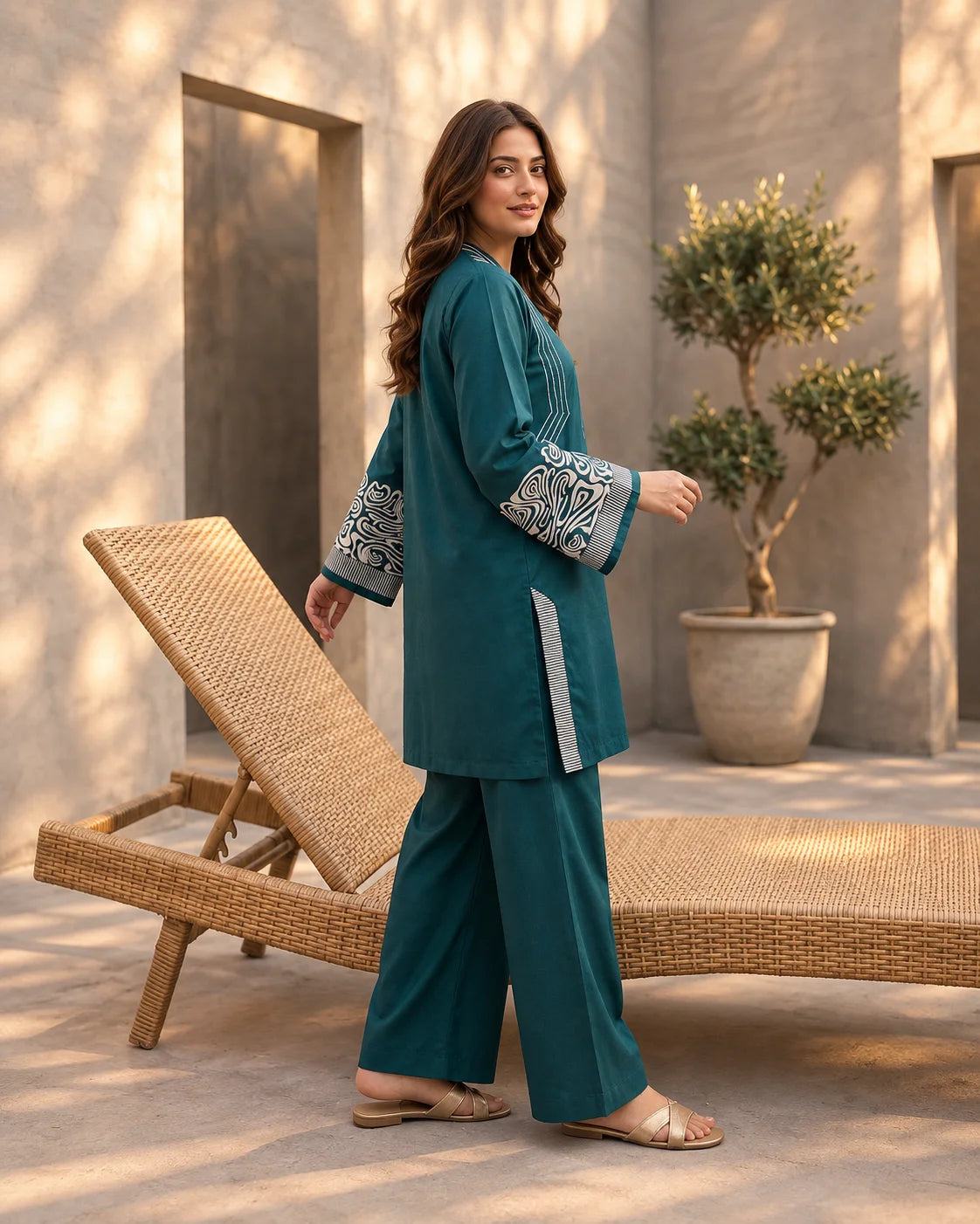 Deep Teal Horizon Embroidered 2-Piece Lawn Set