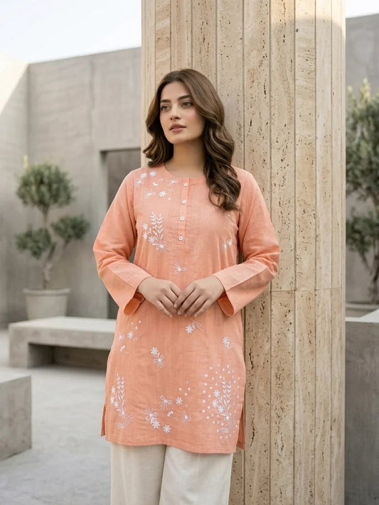 Peach Embroidered Kurti Top
