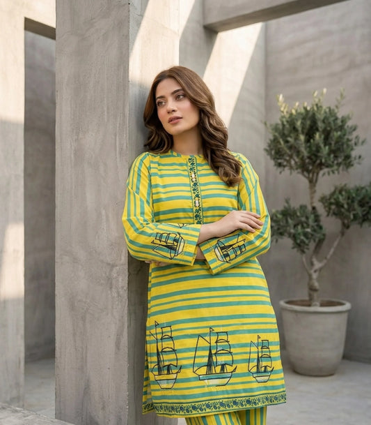 Canary Cruise Embroidered Cotton Lawn Kurti
