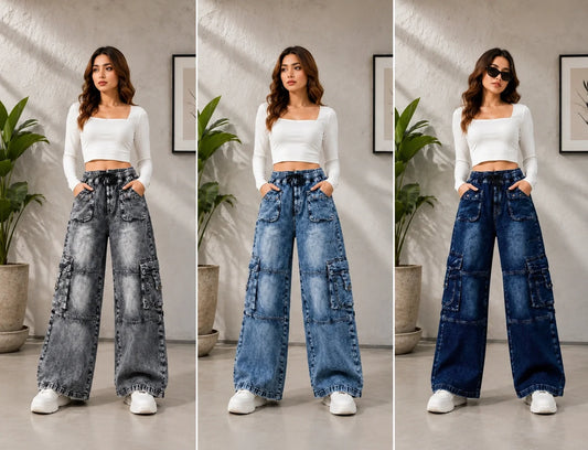 Women's Wide Leg Cargo Jeans – Relaxed Fit Denim
