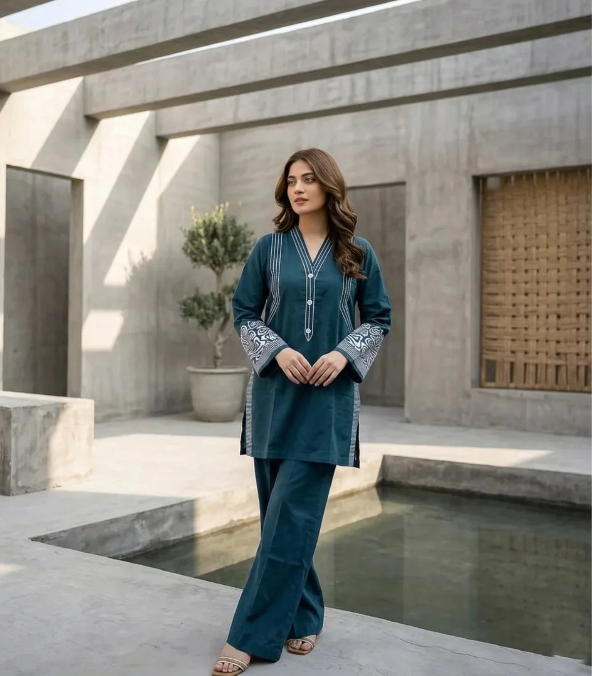 Deep Teal Horizon Embroidered 2-Piece Lawn Set