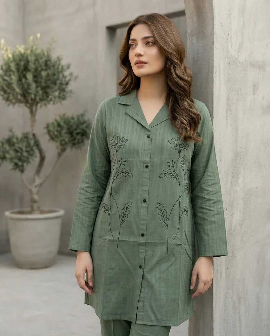 Sage Green Embroidered Kurti/Top (Pret)