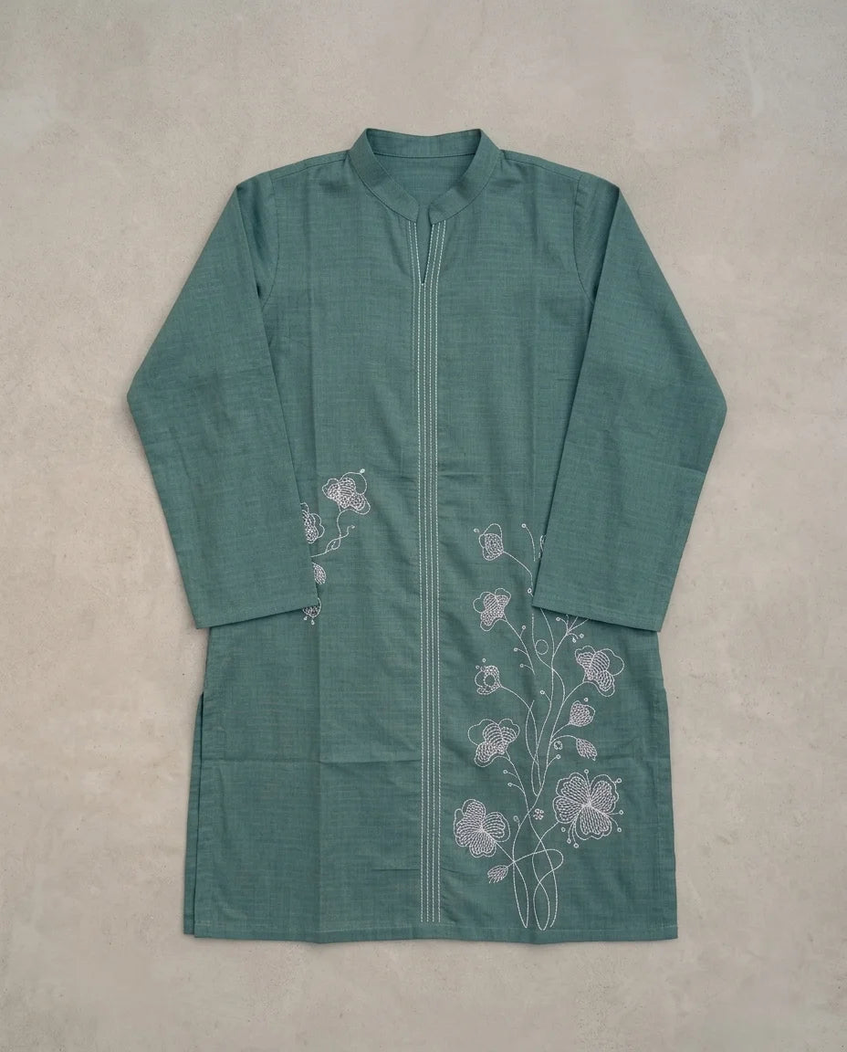 Teal Green Embroidered Kurti/Top