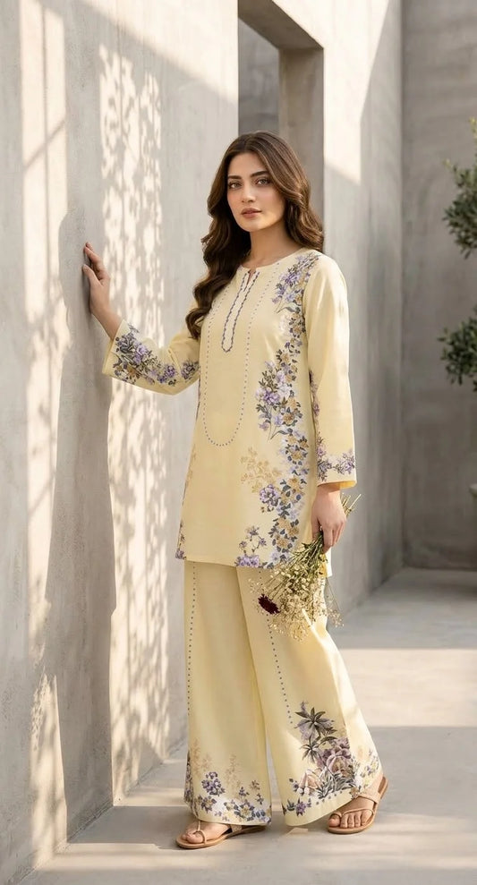 Cream Floral Printed Cord Se