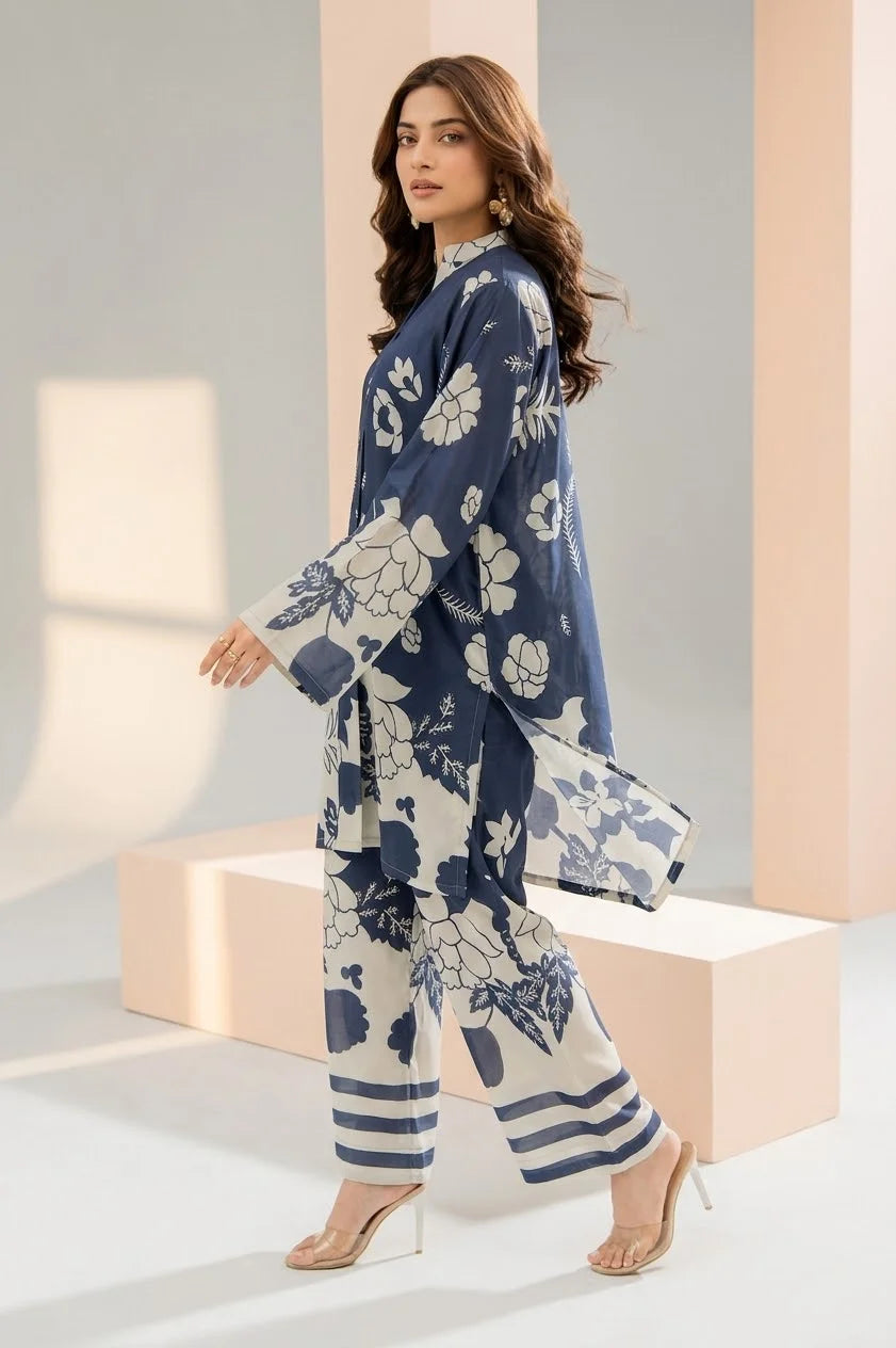 Navy Blue Floral Printed Grip Cord Set