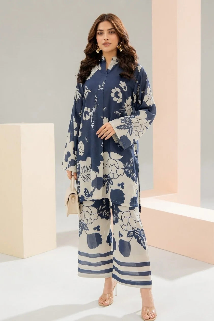 Navy Blue Floral Printed Grip Cord Set