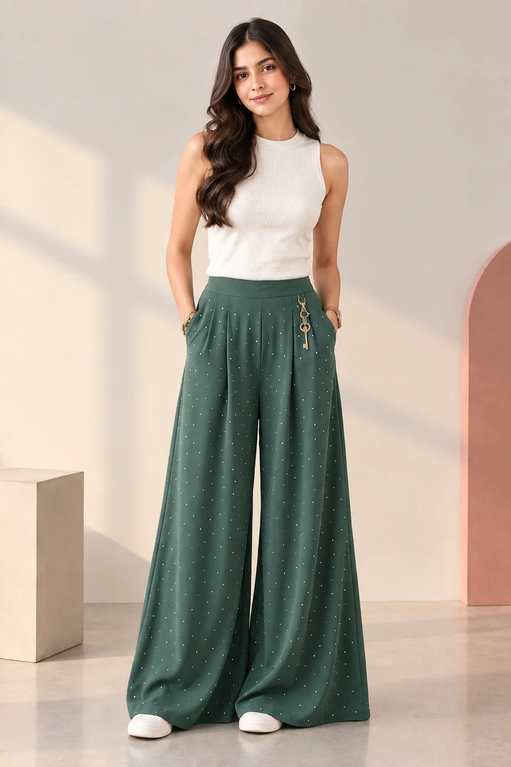 Emerald Green Wide Leg Pants