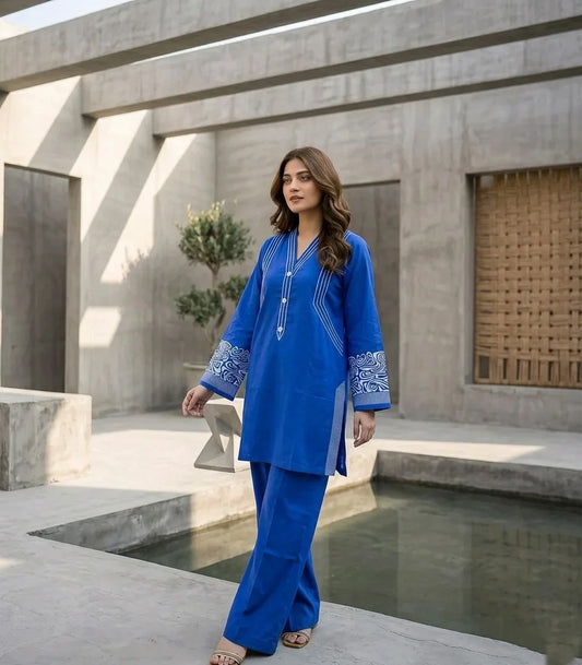 Cobalt Horizon Embroidered 2-Piece Lawn Set