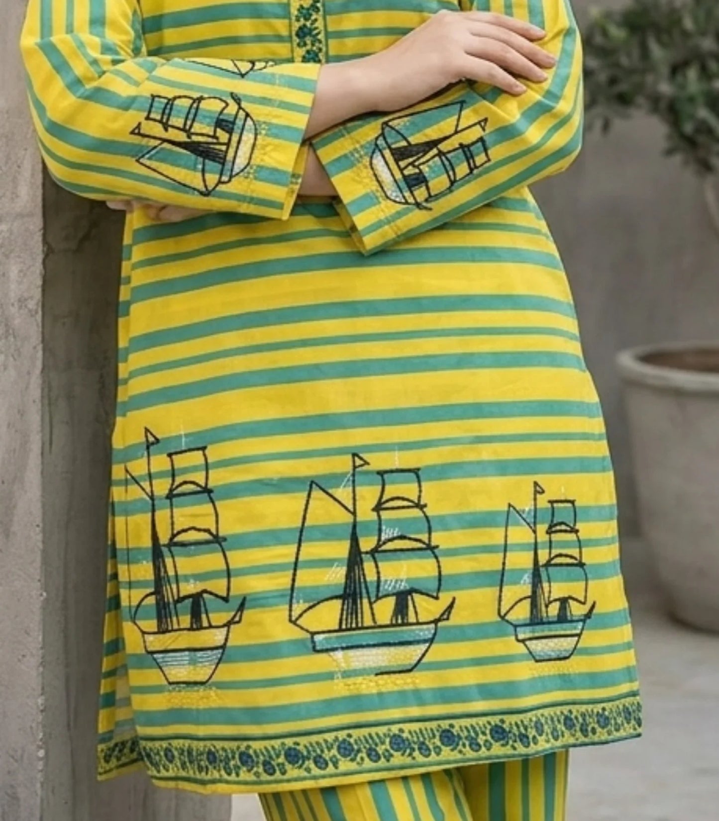 Canary Cruise Embroidered Cotton Lawn Kurti