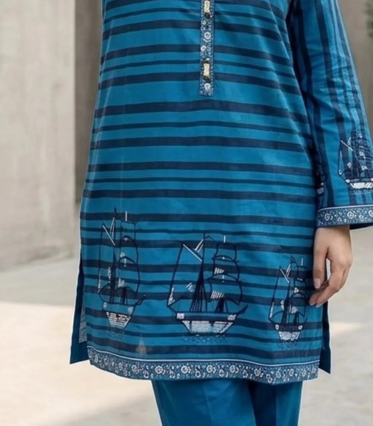 Ocean Voyage Embroidered 2-Piece Cotton Lawn Set