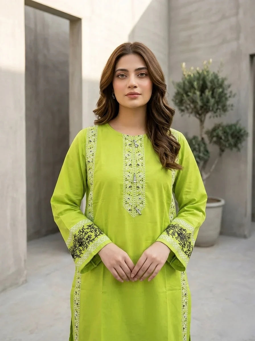 Lime Zest Embroidered Cotton Lawn Kurti