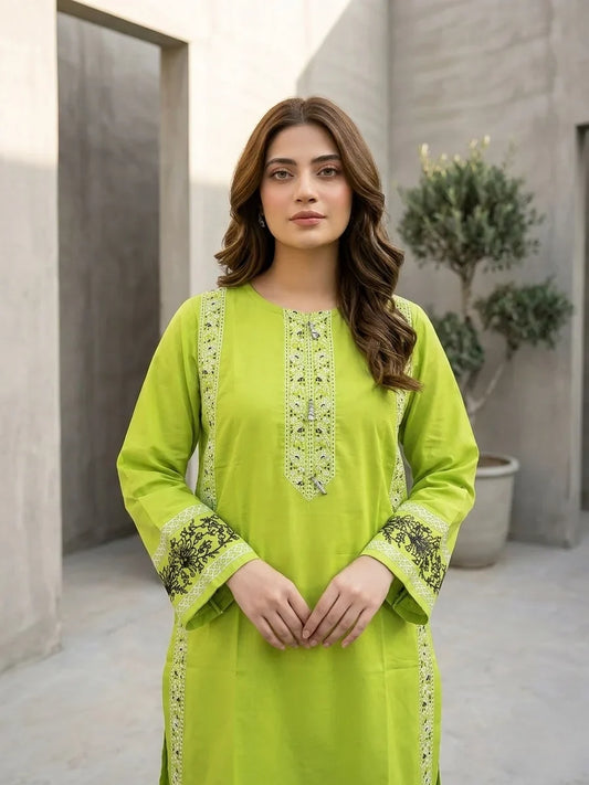 Lime Zest Embroidered Cotton Lawn Kurti