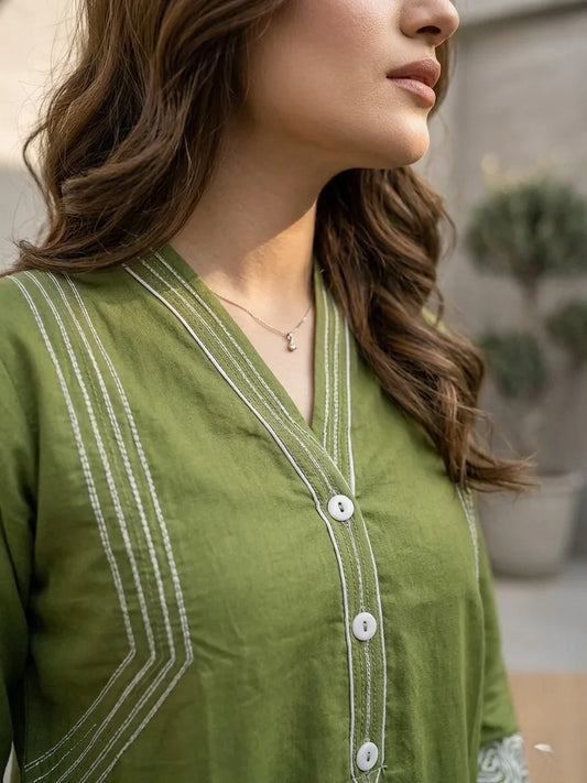 Olive Grove Embroidered 2-Piece Lawn Set