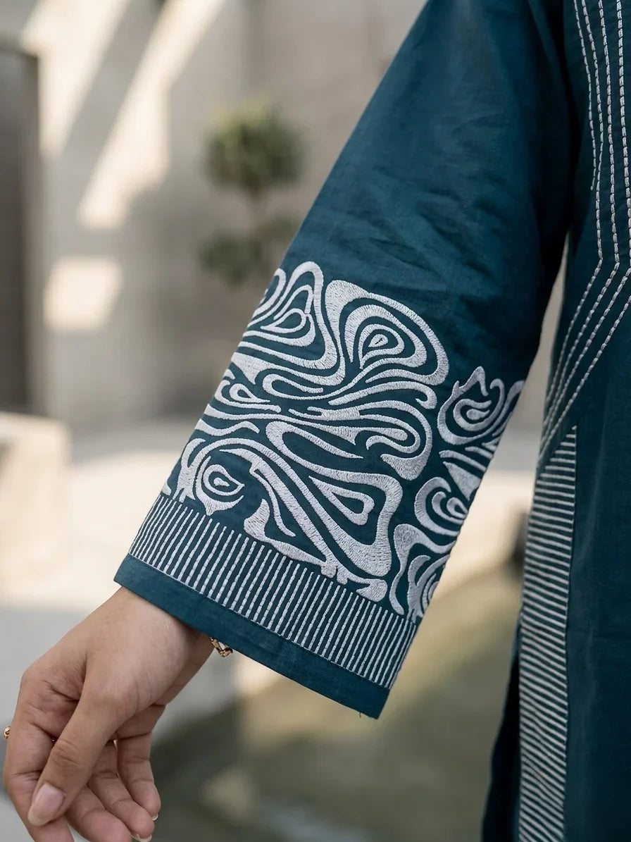 Deep Teal Horizon Embroidered 2-Piece Lawn Set