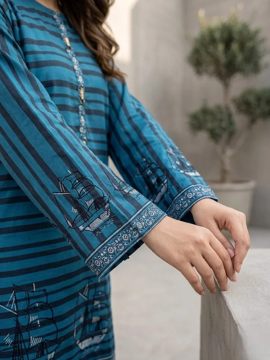 Ocean Voyage Embroidered 2-Piece Cotton Lawn Set
