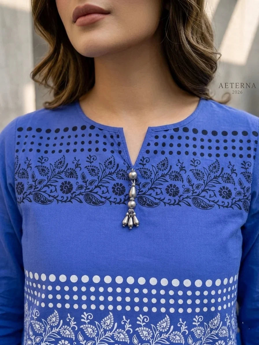 Royal Azure Embroidered Cotton Lawn Kurti