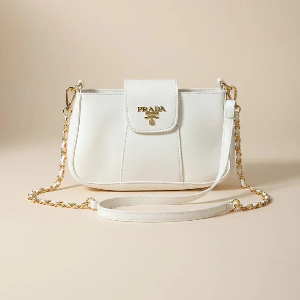 Chic White Prada Crossbody with Gold Accents