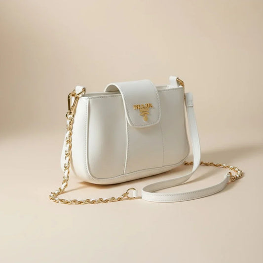 Chic White Prada Crossbody with Gold Accents