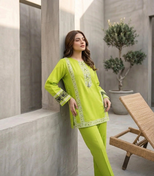 Lime Zest Embroidered Cotton Lawn Kurti