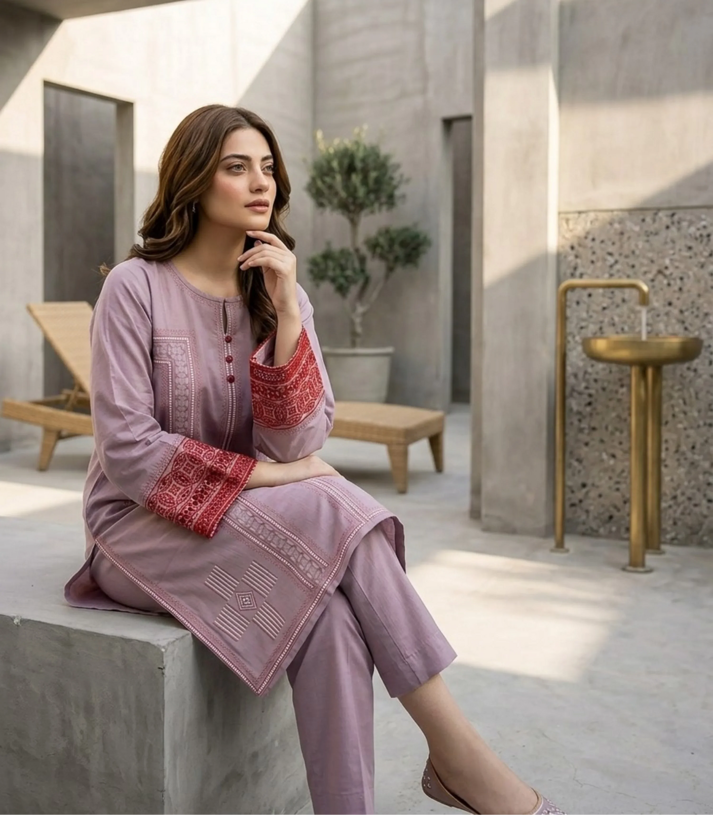 Mauve Orchid Embroidered Cotton Lawn Kurti