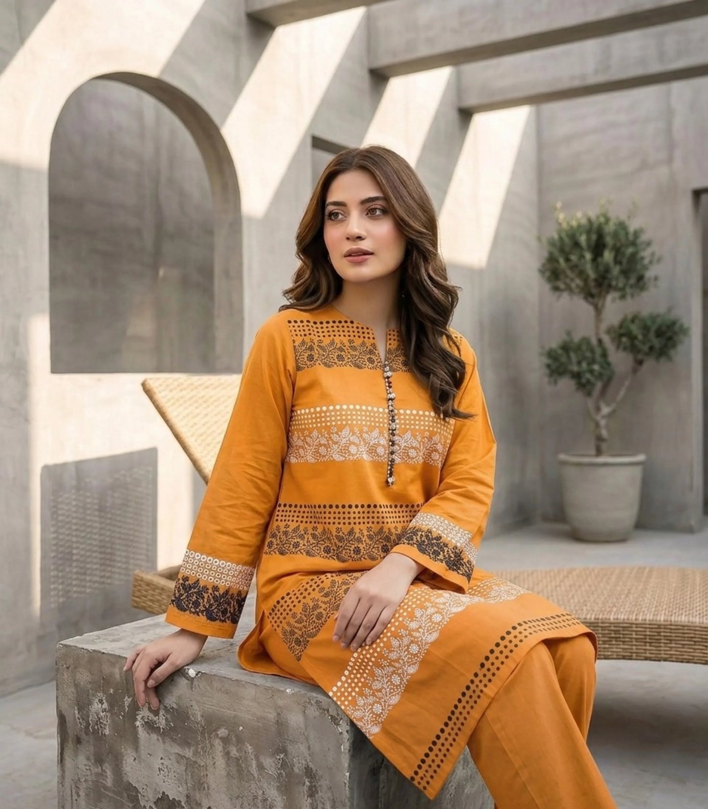 Mustard Amber Cotton Lawn Kurti