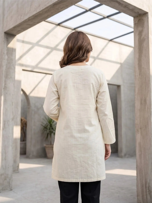 Off-White Embroidered Kurti Top