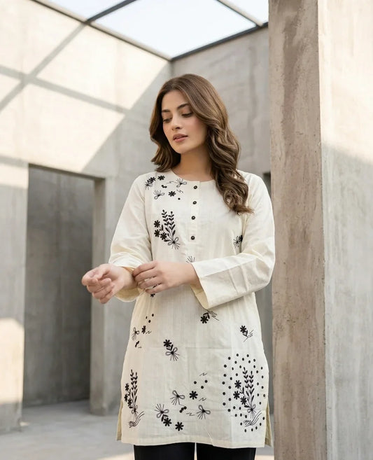 Off-White Embroidered Kurti Top