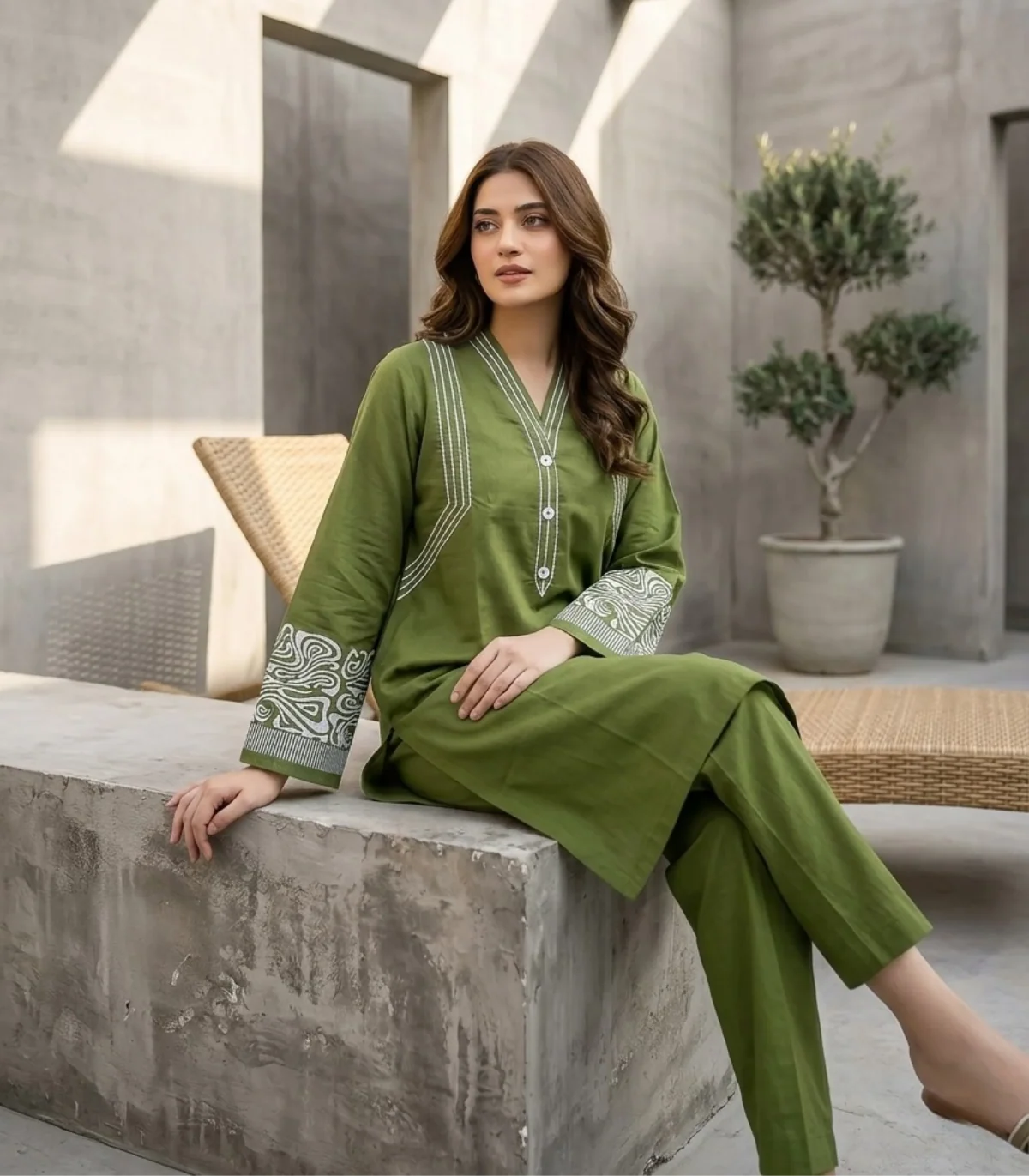 Olive Grove Embroidered 2-Piece Lawn Set