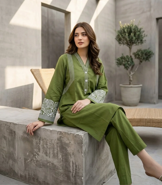 Olive Grove Embroidered 2-Piece Lawn Set