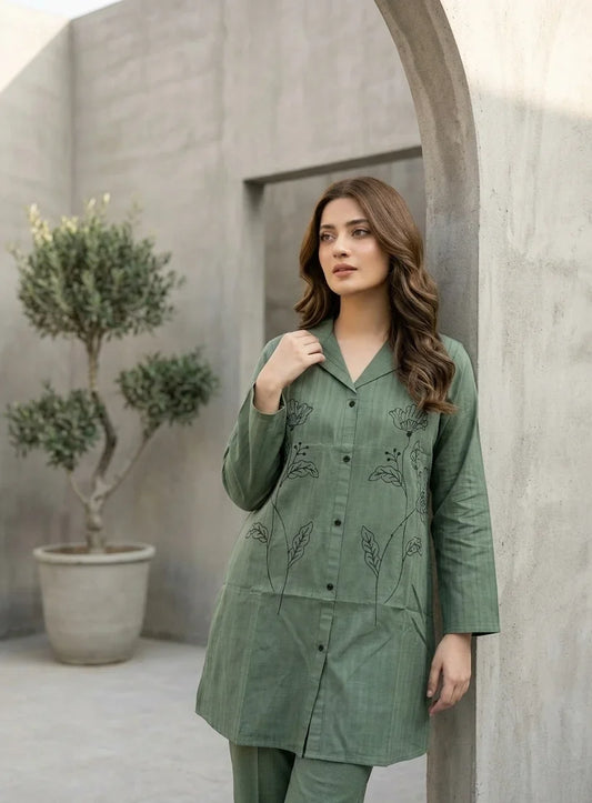 Sage Green Embroidered Kurti/Top (Pret)