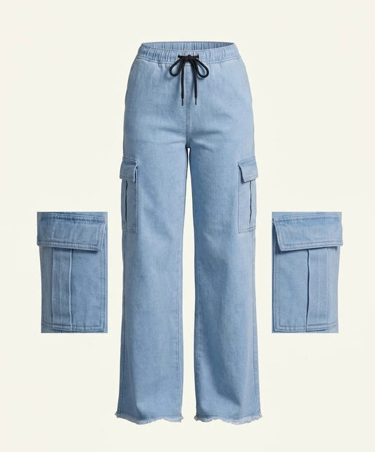 Women's Light Wash Denim Cargo Pants