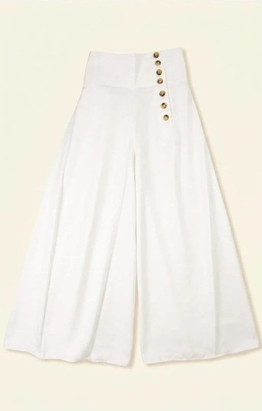 Gold-Button Ivory Palazzos