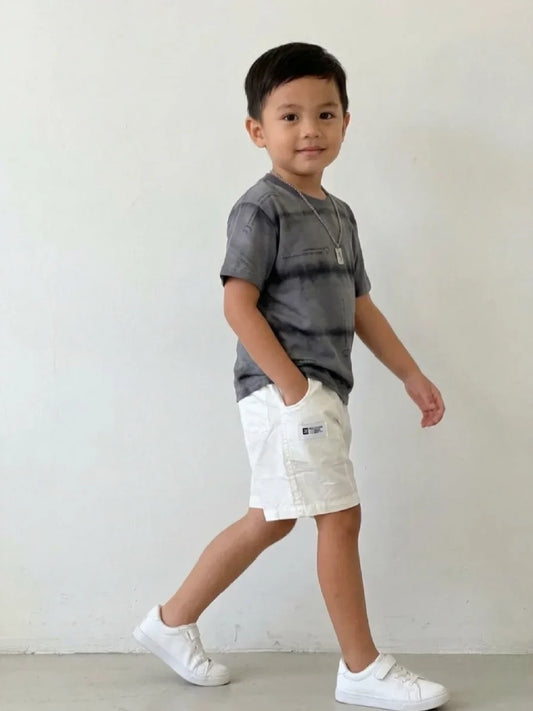 Charcoal Grey Tie-Dye & White Shorts Set | Urban Kids Fashion