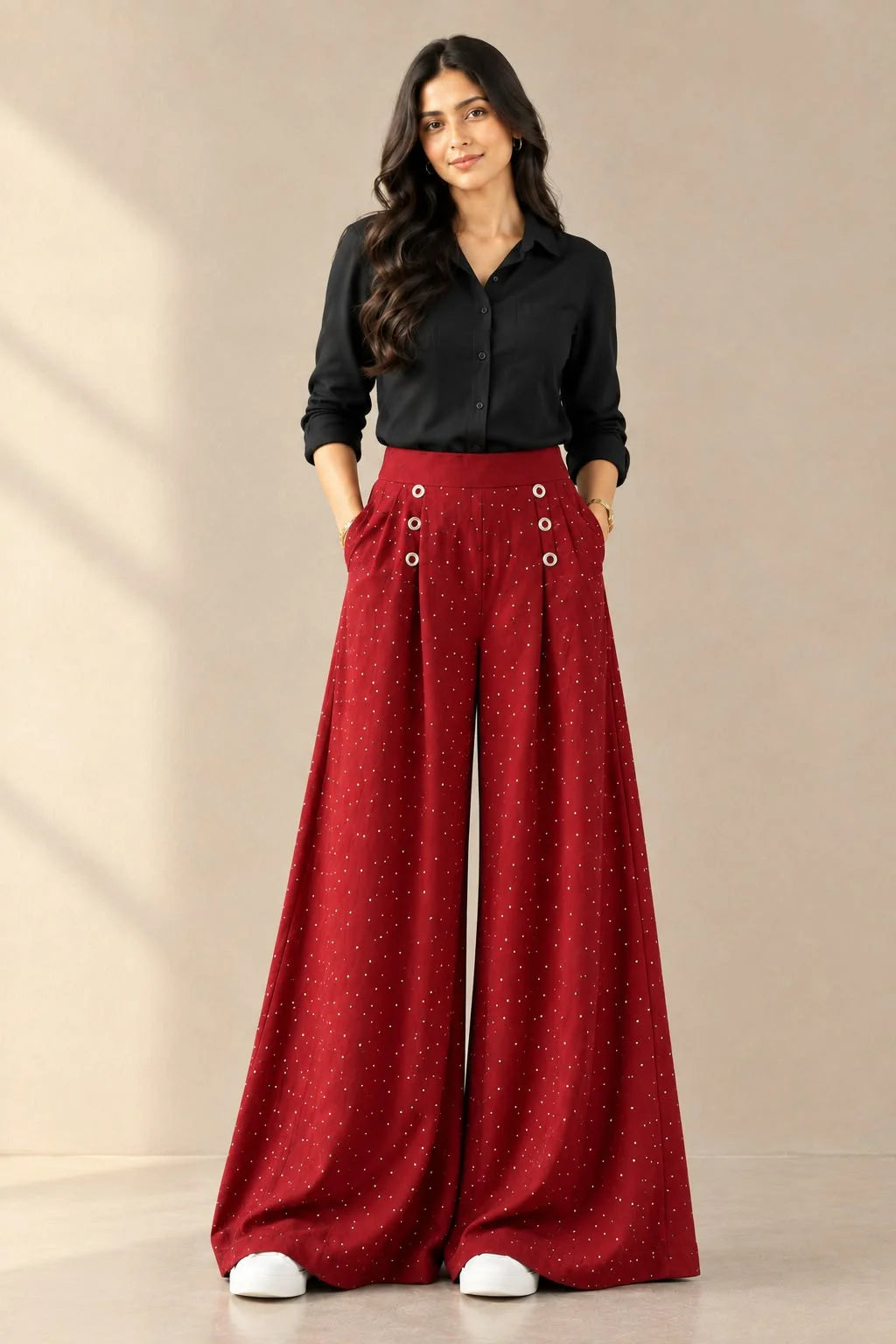 Maroon Wide Leg Palazzo Pant