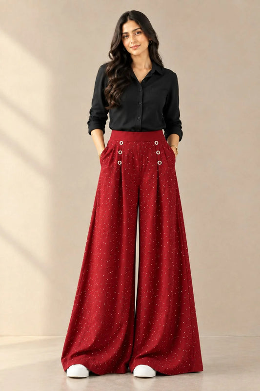 Maroon Wide Leg Palazzo Pant