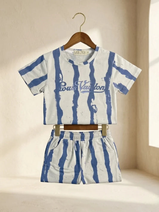 Blue Stripe Cotton Shorts Set | Boys Summer Wear