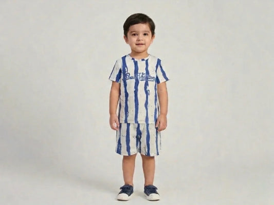 Blue Stripe Cotton Shorts Set | Boys Summer Wear