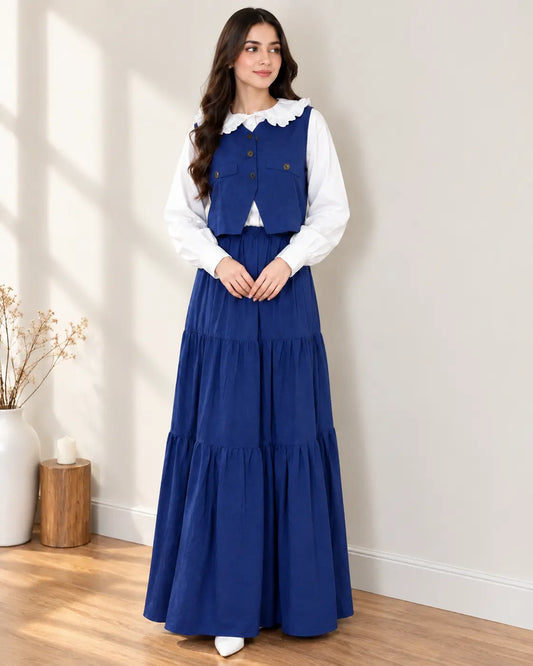 Navy Blue Maxi Skirt With Waistcoat