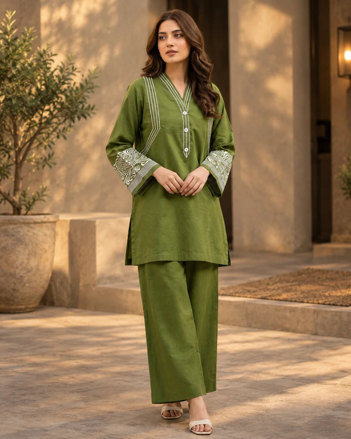 Olive Grove Embroidered 2-Piece Lawn Set