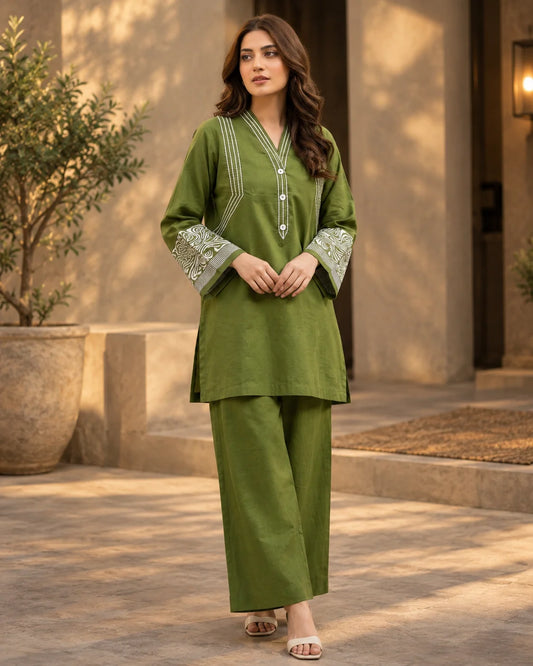 Olive Grove Embroidered 2-Piece Lawn Set