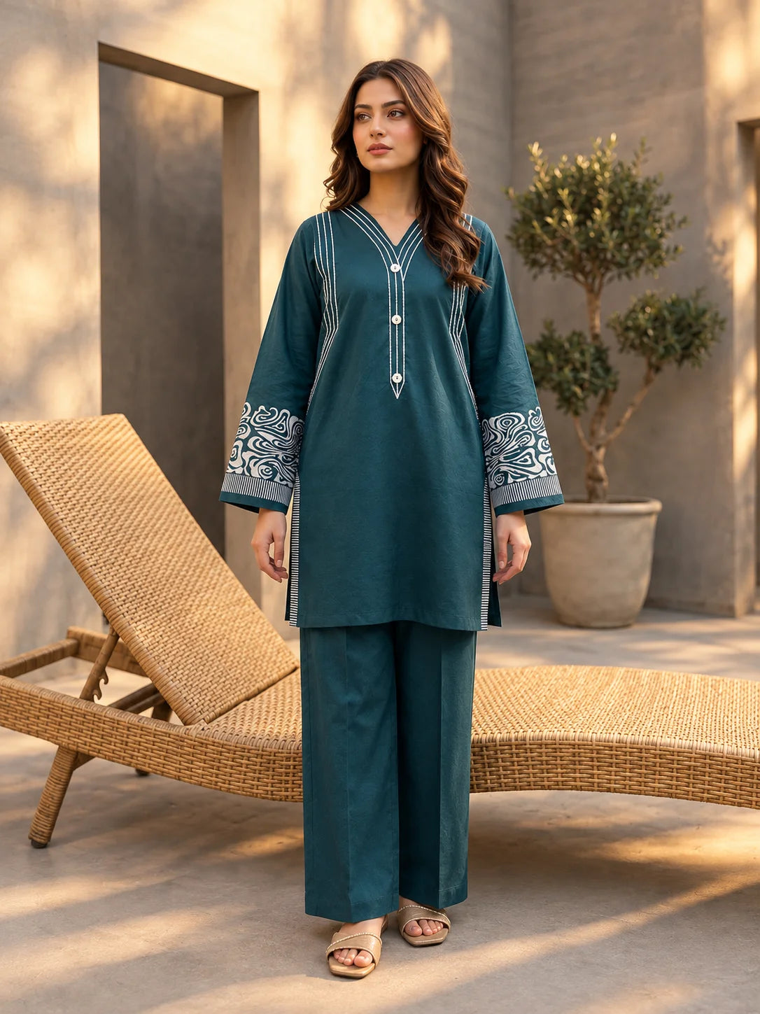 Deep Teal Horizon Embroidered 2-Piece Lawn Set