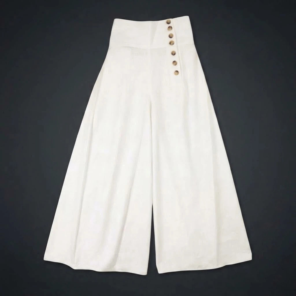 Gold-Button Ivory Palazzos